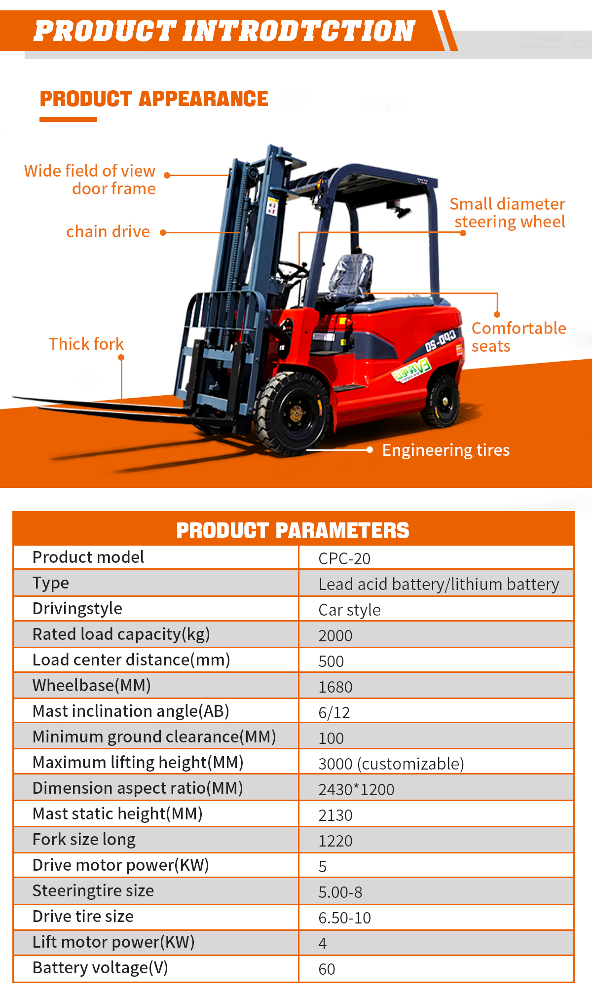 2.0 Ton Electric Forklift for sale