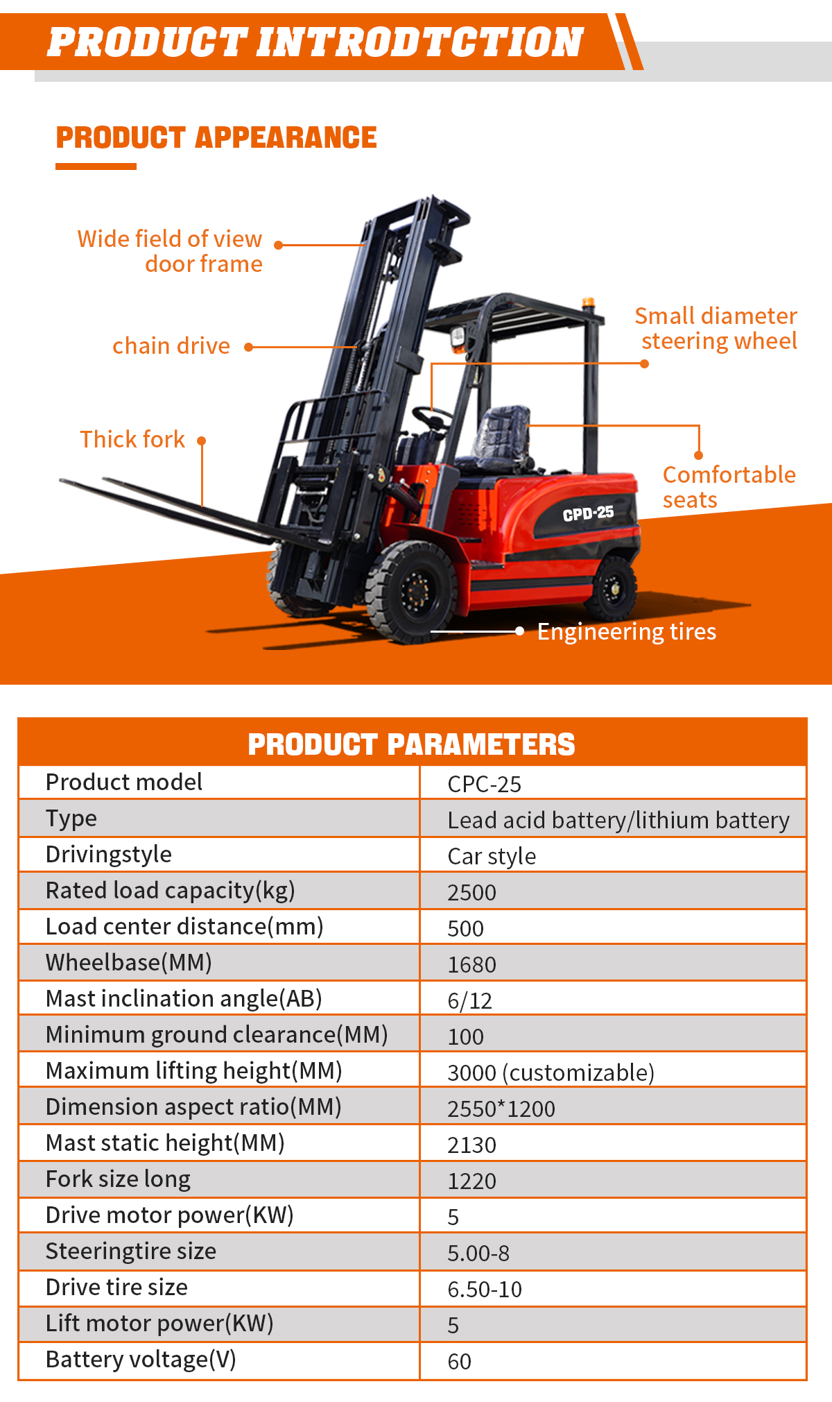 2.5 Ton Electric Forklift for sale