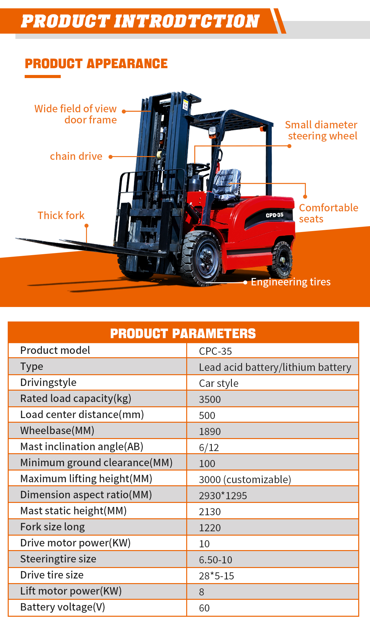 3.5 Ton Electric Forklift for sale 3.5 Ton Electric Forklift for sale