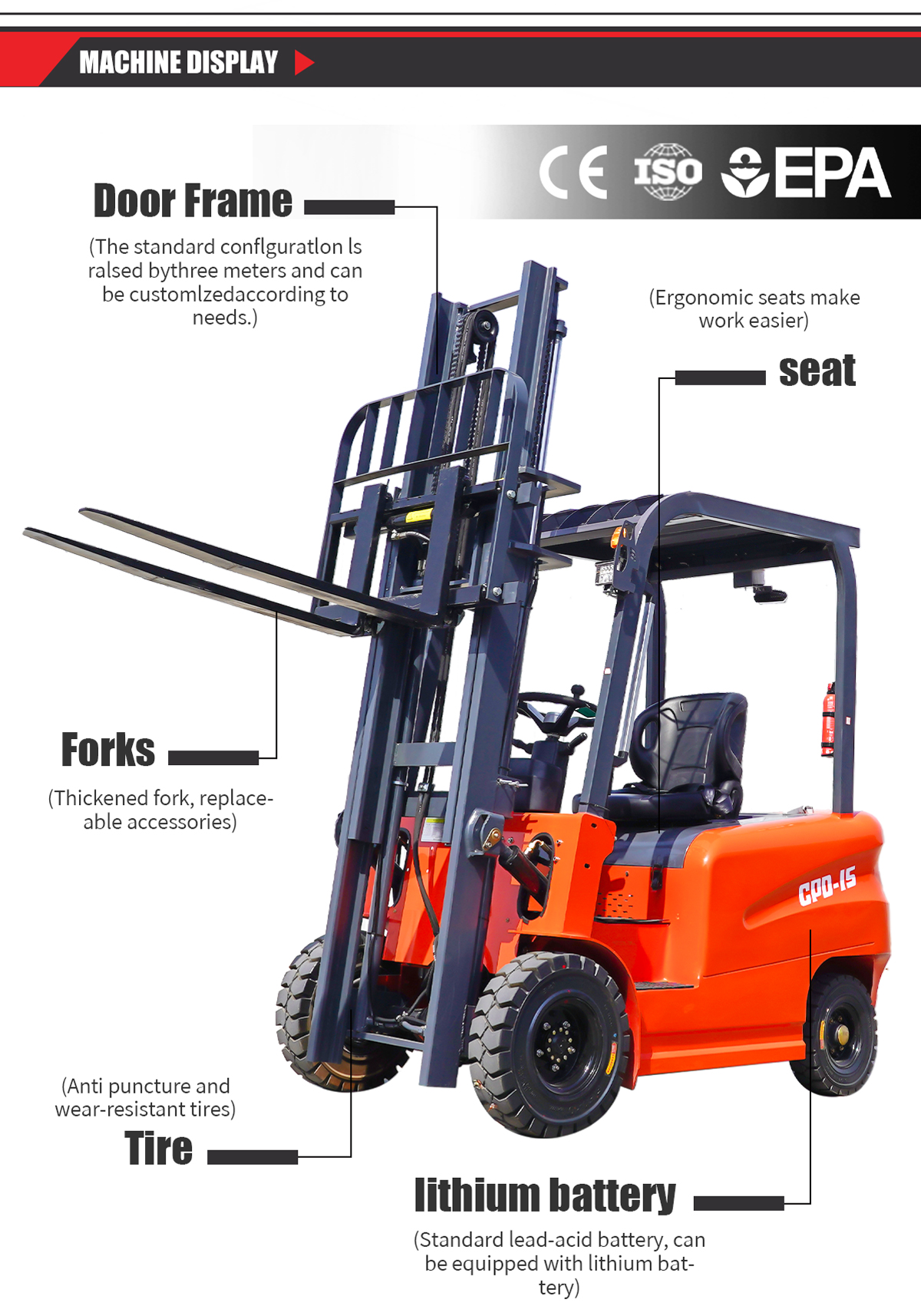 1,5 Tonnen kleiner Elektro-Gabelstapler zu verkaufen