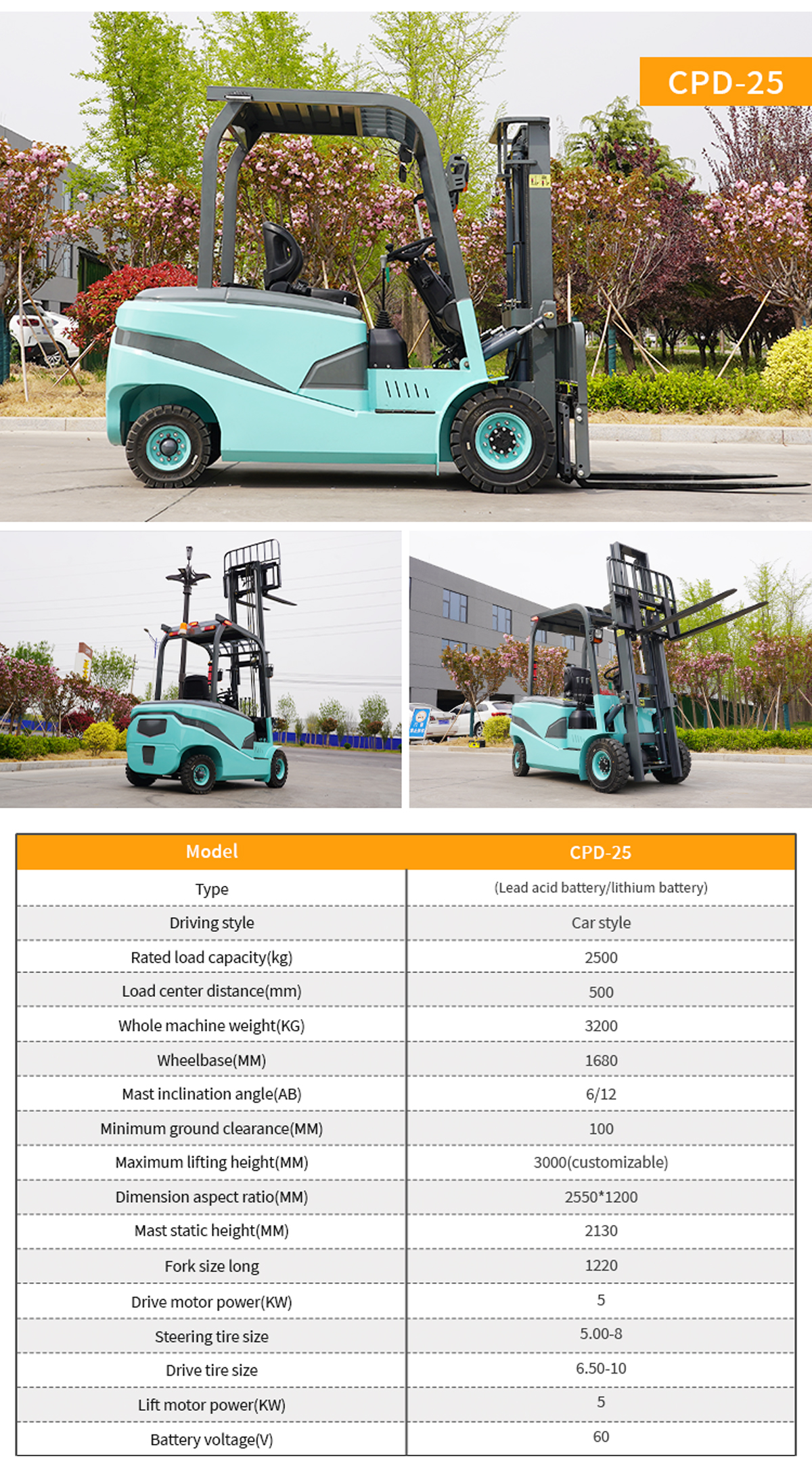 2.5 Ton small Electric Forklift for sale